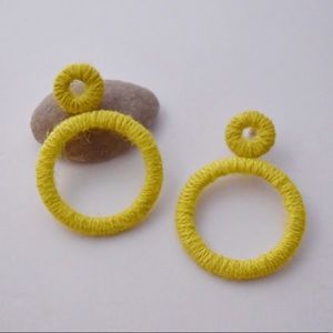 Yellow Wrapped Drop Hoop Statement Earrings